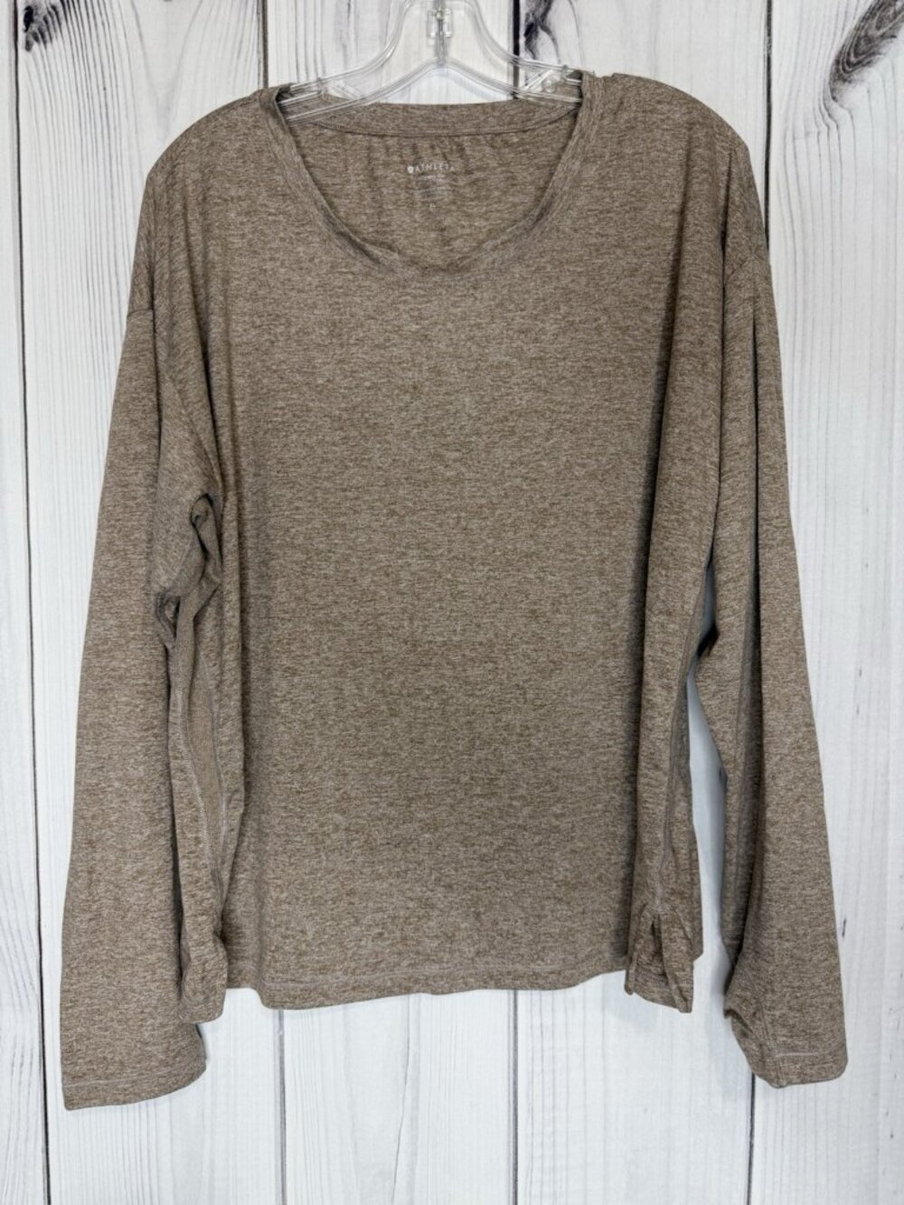 Athleta Uptempo Top Womens Size XL Heather Brown Long Sleeve Thumbholes Pullover